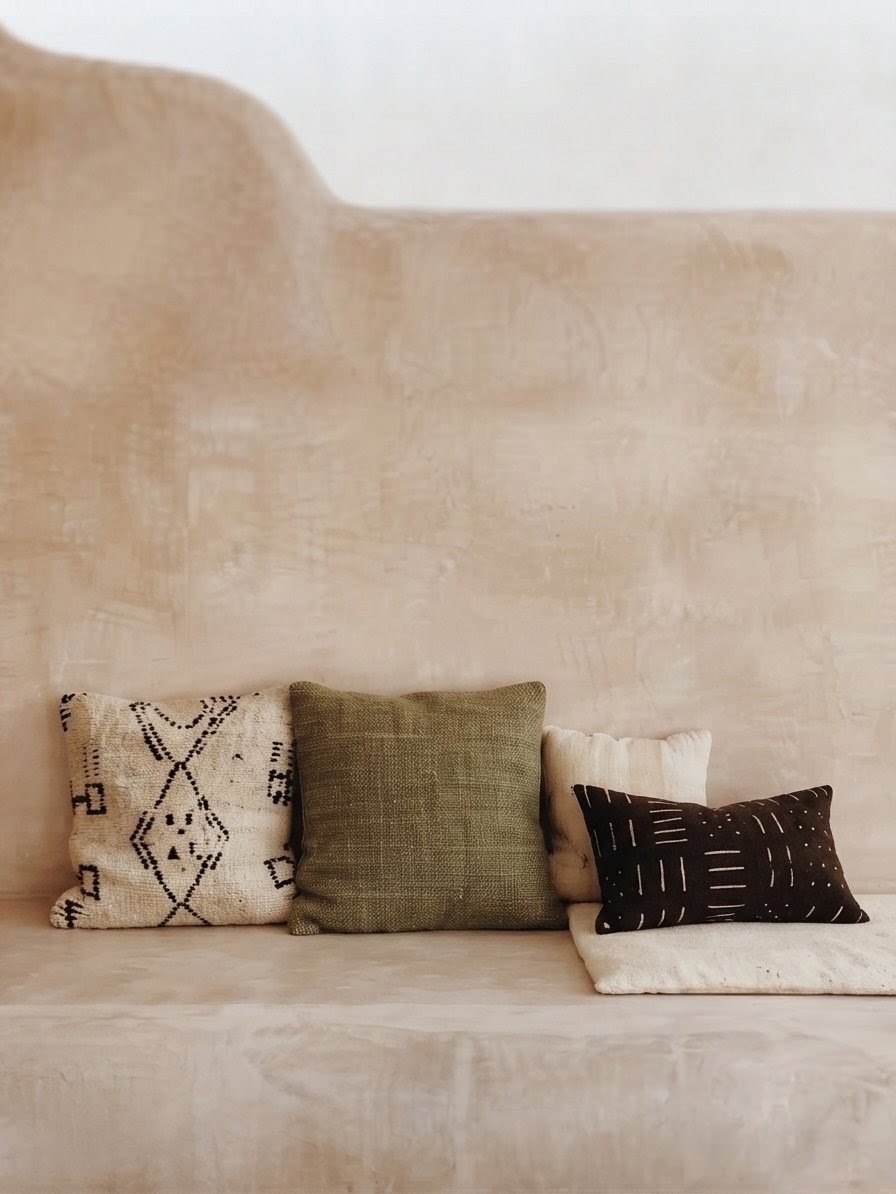 Un lugar para quedarse: exterior con obra y textiles