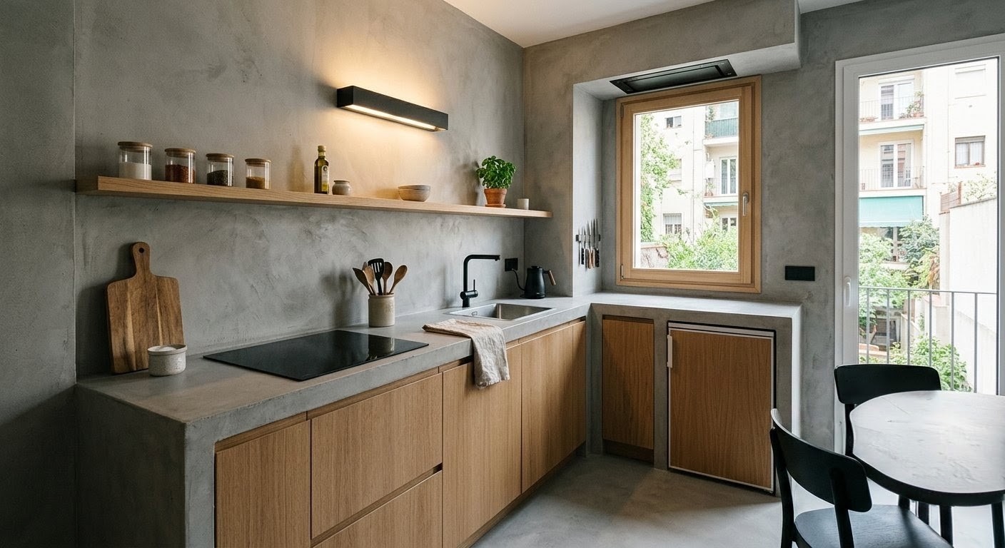 Una cocina abierta: cocina con madera y cerámica